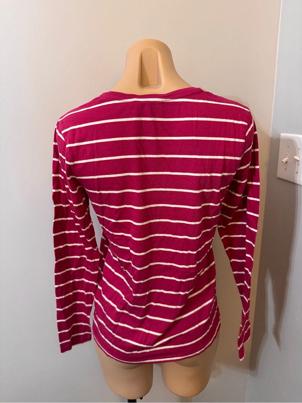 Ralph Lauren Sport Medium Stripe Long Sleeve Shirt Polo Logo Raspberry Pink - Picture 3 of 4